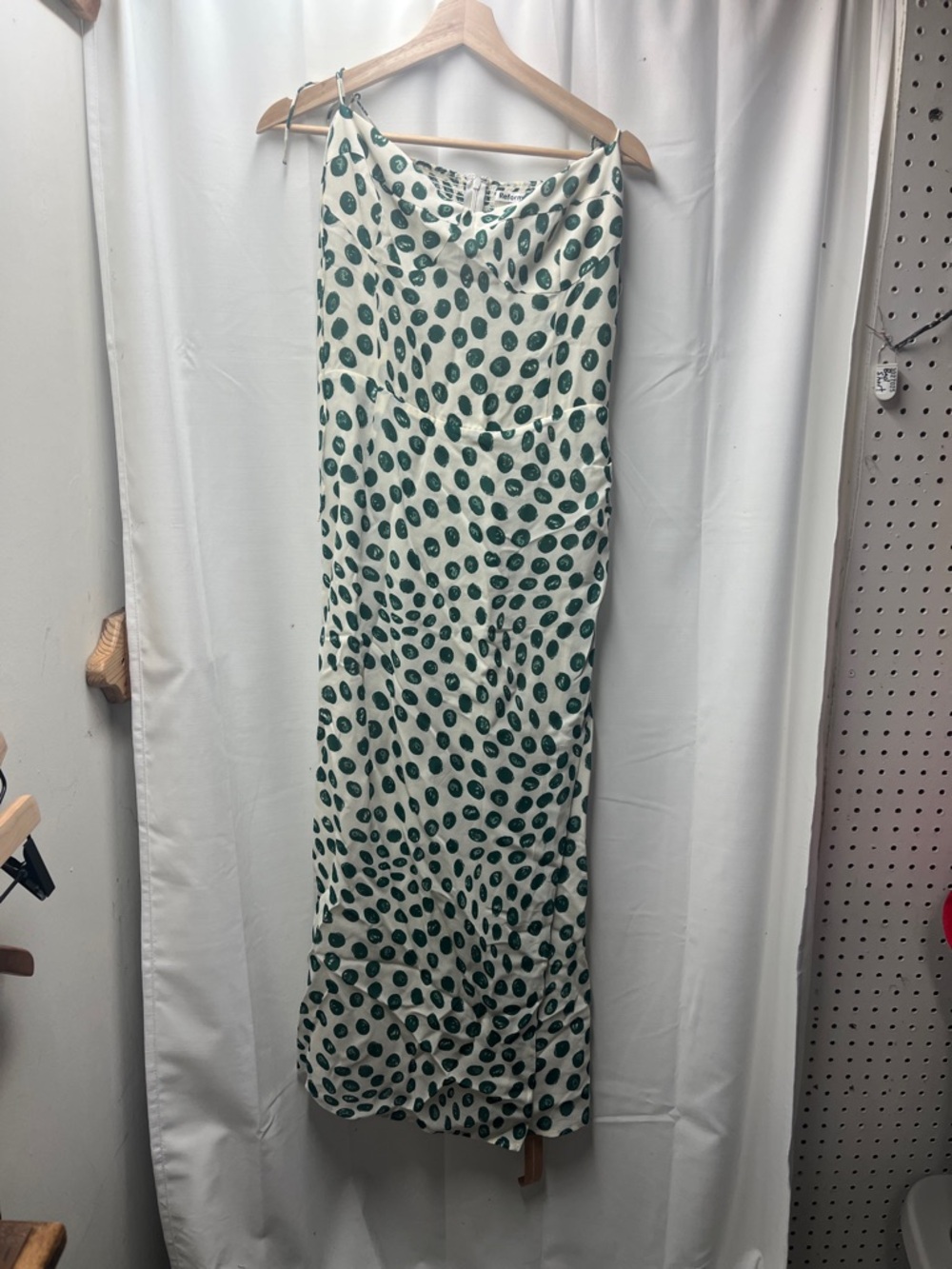 Reformation Green White Dot Adjustable Tie Strap Tapioca Kourtney Slip Dress- 12 - Picture 4 of 8